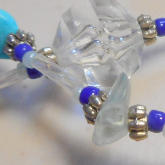 HandCrafted Necklace about 30"  ...… blue, white, silver and clear bead color - Picture 3 of 8